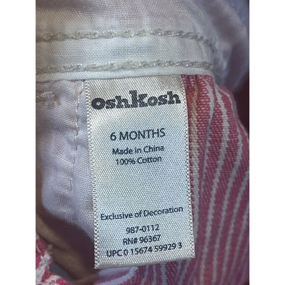 Oshkosh B’Gosh Pink Gingham Check Overalls Jumper Cotton Dress Girls Sz 6 Months - Picture 8 of 10